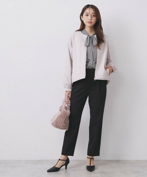 index / インデックス レザーブルゾン・ジャケット | キルティング切替ノーカラーブルゾン【洗濯機OK】 | 詳細6