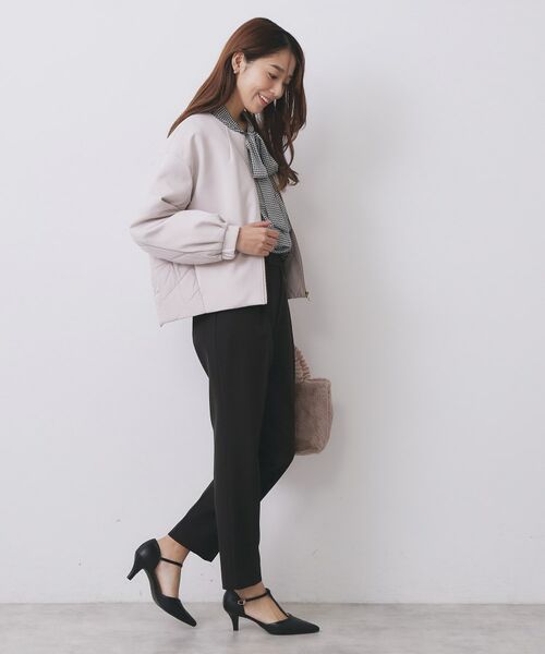 index / インデックス レザーブルゾン・ジャケット | キルティング切替ノーカラーブルゾン【洗濯機OK】 | 詳細7