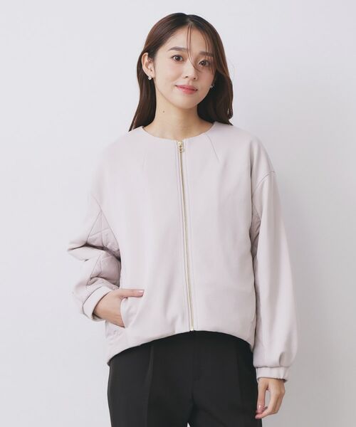 index / インデックス レザーブルゾン・ジャケット | キルティング切替ノーカラーブルゾン【洗濯機OK】 | 詳細9