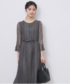 index / インデックス ミニ丈・ひざ丈ワンピース | 幾何ラインレースワンピース【洗濯機OK】