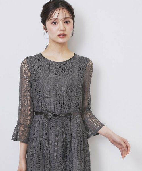 index / インデックス ミニ丈・ひざ丈ワンピース | 幾何ラインレースワンピース【洗濯機OK】 | 詳細1