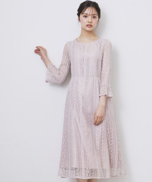 index / インデックス ミニ丈・ひざ丈ワンピース | 幾何ラインレースワンピース【洗濯機OK】 | 詳細10