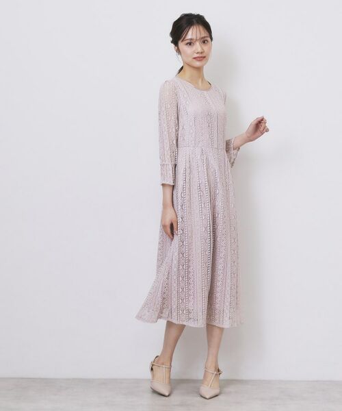 index / インデックス ミニ丈・ひざ丈ワンピース | 幾何ラインレースワンピース【洗濯機OK】 | 詳細11