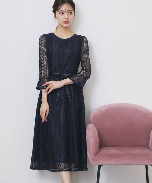 index / インデックス ミニ丈・ひざ丈ワンピース | 幾何ラインレースワンピース【洗濯機OK】 | 詳細14