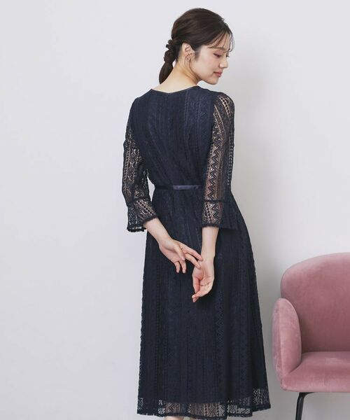 index / インデックス ミニ丈・ひざ丈ワンピース | 幾何ラインレースワンピース【洗濯機OK】 | 詳細16