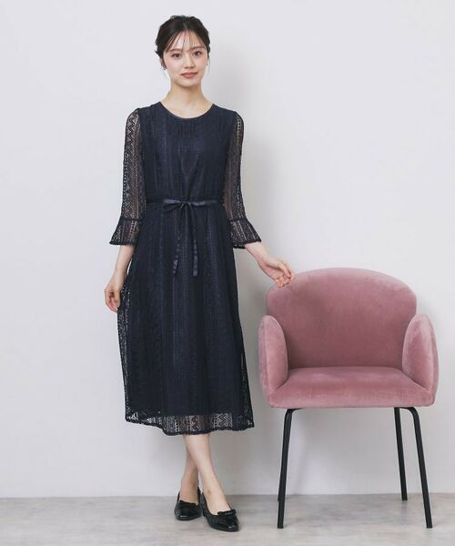 index / インデックス ミニ丈・ひざ丈ワンピース | 幾何ラインレースワンピース【洗濯機OK】 | 詳細17