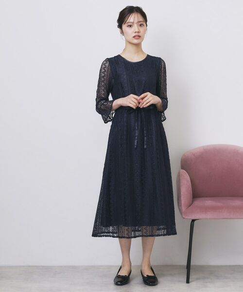 index / インデックス ミニ丈・ひざ丈ワンピース | 幾何ラインレースワンピース【洗濯機OK】 | 詳細18