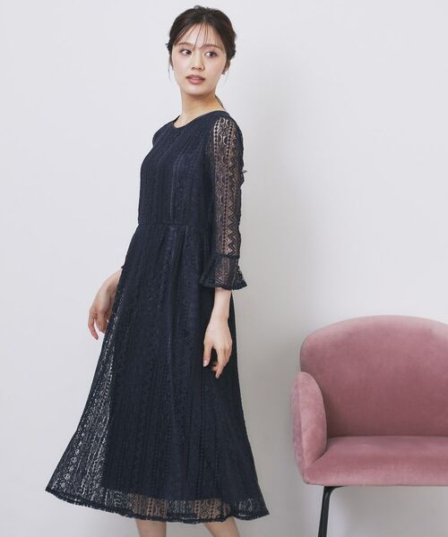 index / インデックス ミニ丈・ひざ丈ワンピース | 幾何ラインレースワンピース【洗濯機OK】 | 詳細19