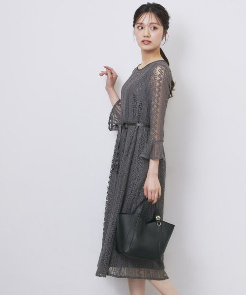 index / インデックス ミニ丈・ひざ丈ワンピース | 幾何ラインレースワンピース【洗濯機OK】 | 詳細2