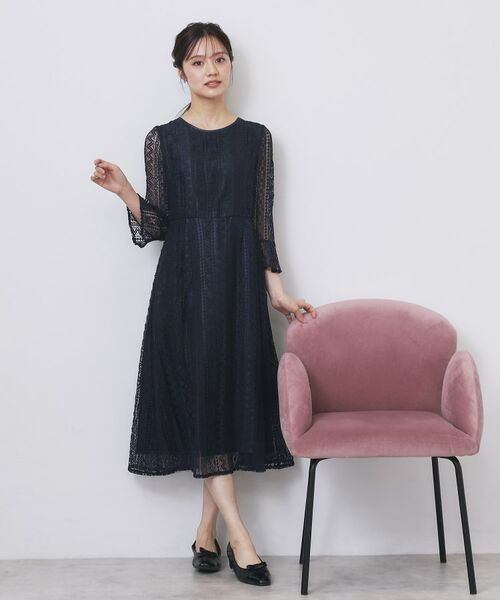 index / インデックス ミニ丈・ひざ丈ワンピース | 幾何ラインレースワンピース【洗濯機OK】 | 詳細20