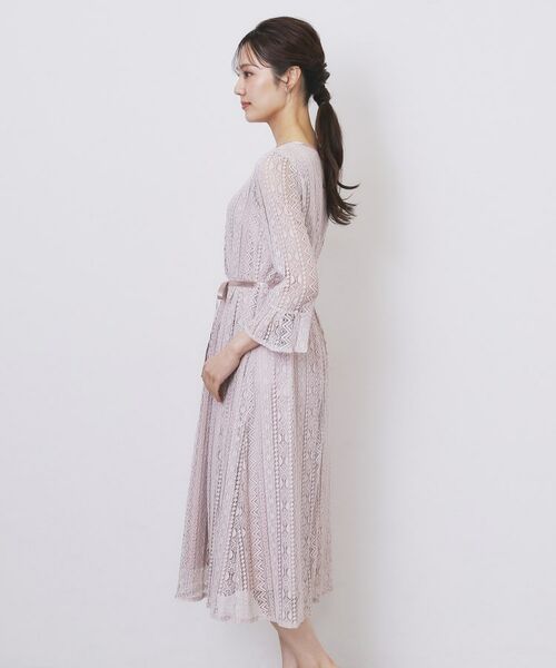 index / インデックス ミニ丈・ひざ丈ワンピース | 幾何ラインレースワンピース【洗濯機OK】 | 詳細23