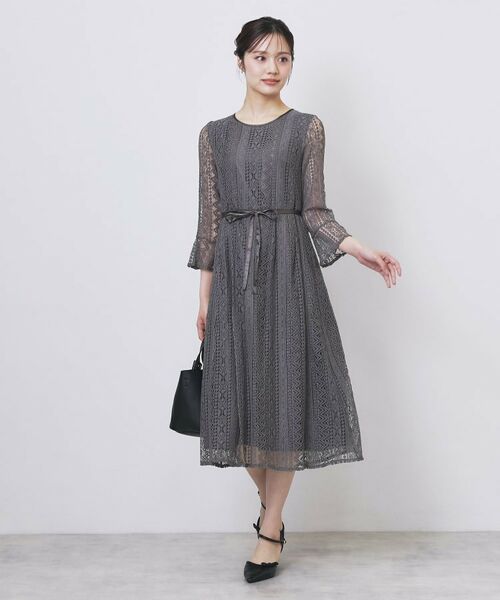 index / インデックス ミニ丈・ひざ丈ワンピース | 幾何ラインレースワンピース【洗濯機OK】 | 詳細3
