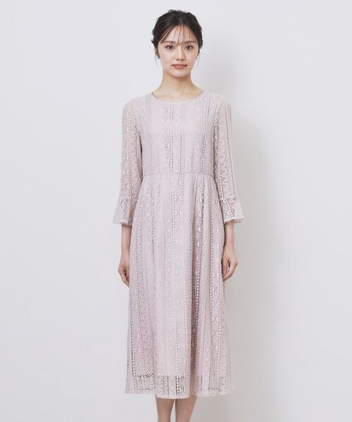 index / インデックス ミニ丈・ひざ丈ワンピース | 幾何ラインレースワンピース【洗濯機OK】 | 詳細30