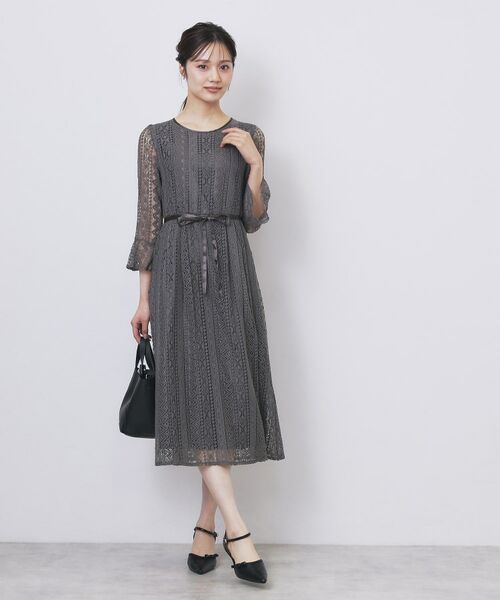 index / インデックス ミニ丈・ひざ丈ワンピース | 幾何ラインレースワンピース【洗濯機OK】 | 詳細4