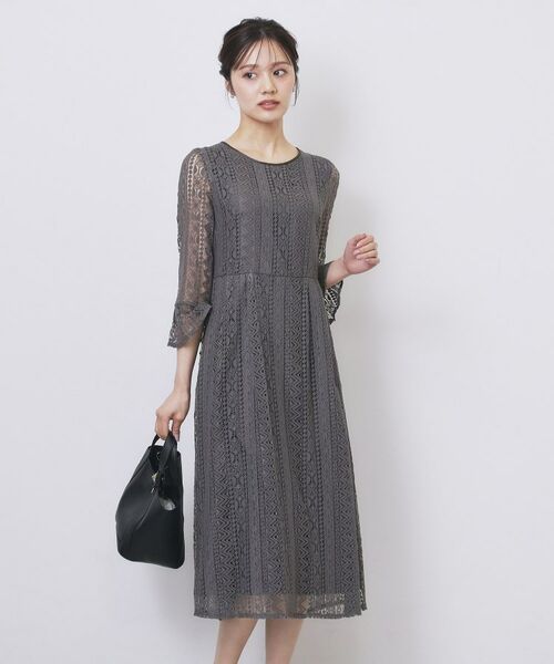 index / インデックス ミニ丈・ひざ丈ワンピース | 幾何ラインレースワンピース【洗濯機OK】 | 詳細5