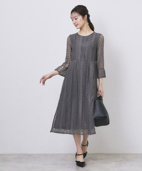 index / インデックス ミニ丈・ひざ丈ワンピース | 幾何ラインレースワンピース【洗濯機OK】 | 詳細6