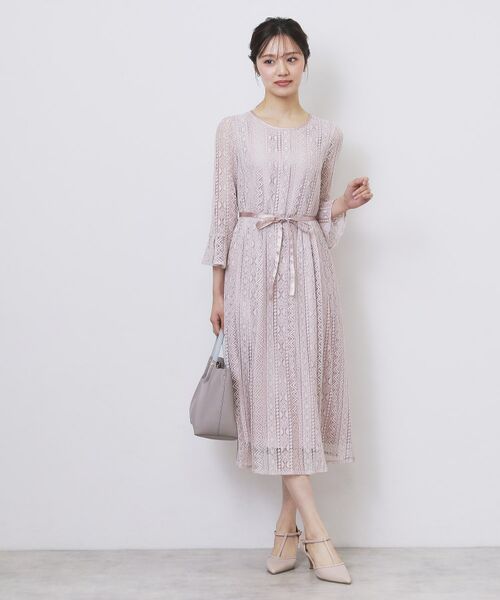 index / インデックス ミニ丈・ひざ丈ワンピース | 幾何ラインレースワンピース【洗濯機OK】 | 詳細8