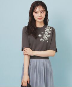 index / インデックス ミニ丈・ひざ丈ワンピース | 刺繍デザインドッキングプリーツワンピース【洗濯機OK】