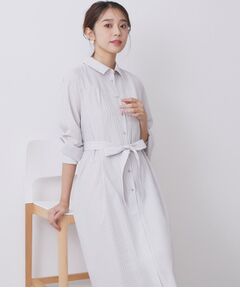 index / インデックス ロング・マキシ丈ワンピース | ラメストライプシャツワンピース【洗濯機OK/イージーアイロン】