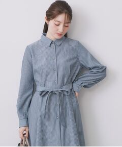 index / インデックス ロング・マキシ丈ワンピース | ラメストライプシャツワンピース【洗濯機OK/イージーアイロン】