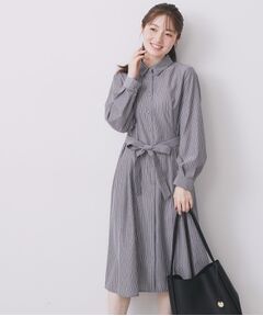 index / インデックス ロング・マキシ丈ワンピース | ラメストライプシャツワンピース【洗濯機OK/イージーアイロン】