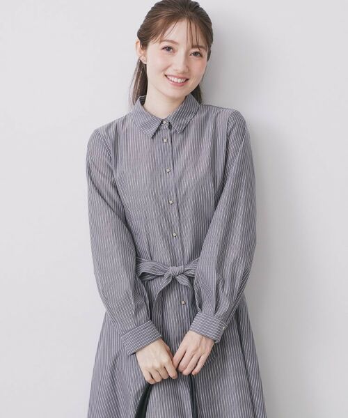 index / インデックス ロング・マキシ丈ワンピース | ラメストライプシャツワンピース【洗濯機OK/イージーアイロン】 | 詳細1