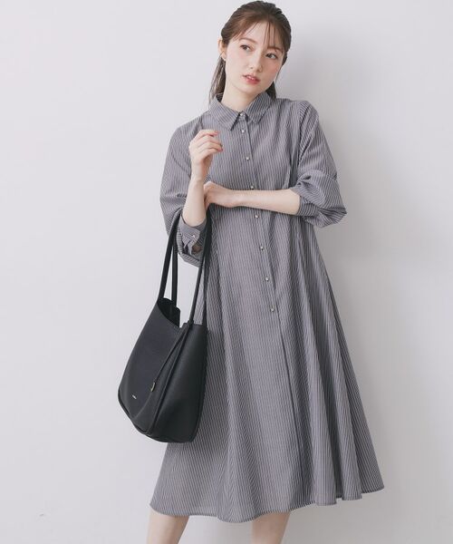 index / インデックス ロング・マキシ丈ワンピース | ラメストライプシャツワンピース【洗濯機OK/イージーアイロン】 | 詳細5