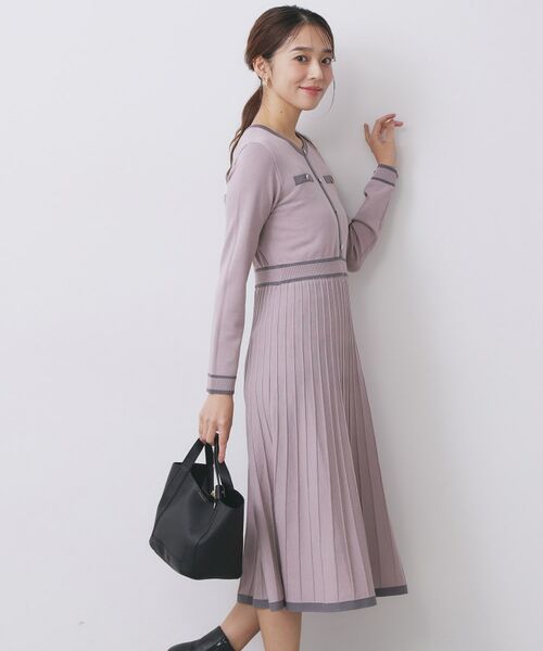 index / インデックス ロング・マキシ丈ワンピース | バイカラードッキング風ニットワンピース【洗濯機OK/抗ピル】 | 詳細4