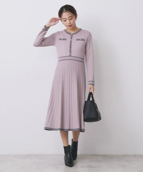 index / インデックス ロング・マキシ丈ワンピース | バイカラードッキング風ニットワンピース【洗濯機OK/抗ピル】 | 詳細5