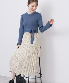 index / インデックス ミニ丈・ひざ丈ワンピース | フラワープリーツドッキングニットワンピース【洗濯機OK】