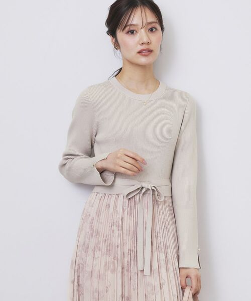 index / インデックス ミニ丈・ひざ丈ワンピース | フラワープリーツドッキングニットワンピース【洗濯機OK】 | 詳細1