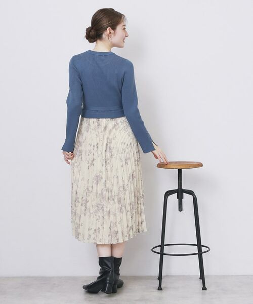 index / インデックス ミニ丈・ひざ丈ワンピース | フラワープリーツドッキングニットワンピース【洗濯機OK】 | 詳細10