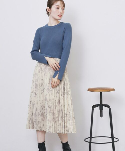 index / インデックス ミニ丈・ひざ丈ワンピース | フラワープリーツドッキングニットワンピース【洗濯機OK】 | 詳細11