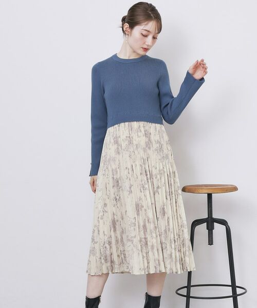 index / インデックス ミニ丈・ひざ丈ワンピース | フラワープリーツドッキングニットワンピース【洗濯機OK】 | 詳細12