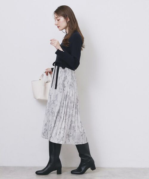 index / インデックス ミニ丈・ひざ丈ワンピース | フラワープリーツドッキングニットワンピース【洗濯機OK】 | 詳細18