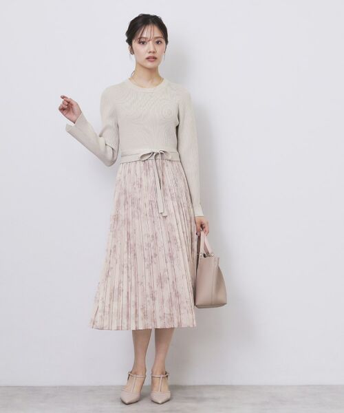 index / インデックス ミニ丈・ひざ丈ワンピース | フラワープリーツドッキングニットワンピース【洗濯機OK】 | 詳細2