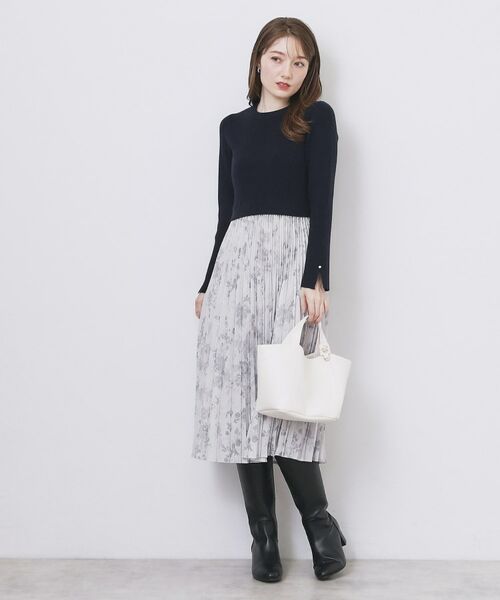 index / インデックス ミニ丈・ひざ丈ワンピース | フラワープリーツドッキングニットワンピース【洗濯機OK】 | 詳細20