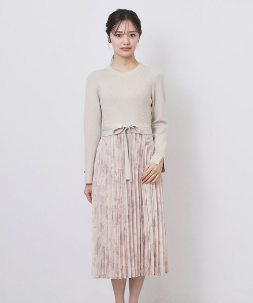 index / インデックス ミニ丈・ひざ丈ワンピース | フラワープリーツドッキングニットワンピース【洗濯機OK】 | 詳細22