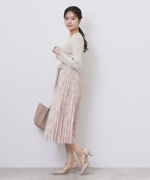 index / インデックス ミニ丈・ひざ丈ワンピース | フラワープリーツドッキングニットワンピース【洗濯機OK】 | 詳細3