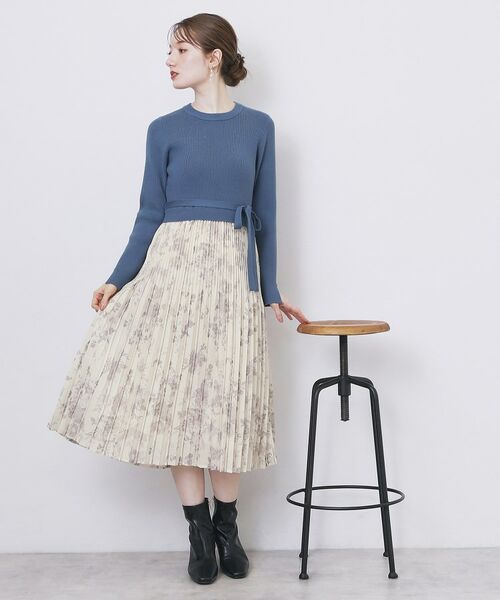 index / インデックス ミニ丈・ひざ丈ワンピース | フラワープリーツドッキングニットワンピース【洗濯機OK】 | 詳細9