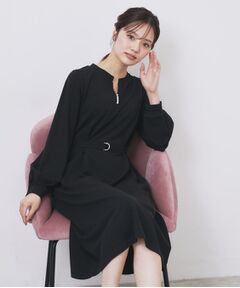 index / インデックス ミニ丈・ひざ丈ワンピース | パール調ボタン付きキーネックワンピース【洗濯機OK】《S～3L》