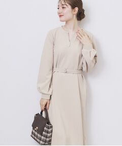 index / インデックス ミニ丈・ひざ丈ワンピース | パール調ボタン付きキーネックワンピース【洗濯機OK】《S～3L》