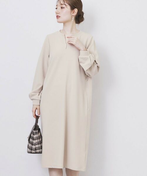 index / インデックス ミニ丈・ひざ丈ワンピース | パール調ボタン付きキーネックワンピース【洗濯機OK】《S～3L》 | 詳細10