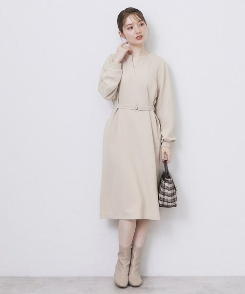 index / インデックス ミニ丈・ひざ丈ワンピース | パール調ボタン付きキーネックワンピース【洗濯機OK】《S～3L》 | 詳細11