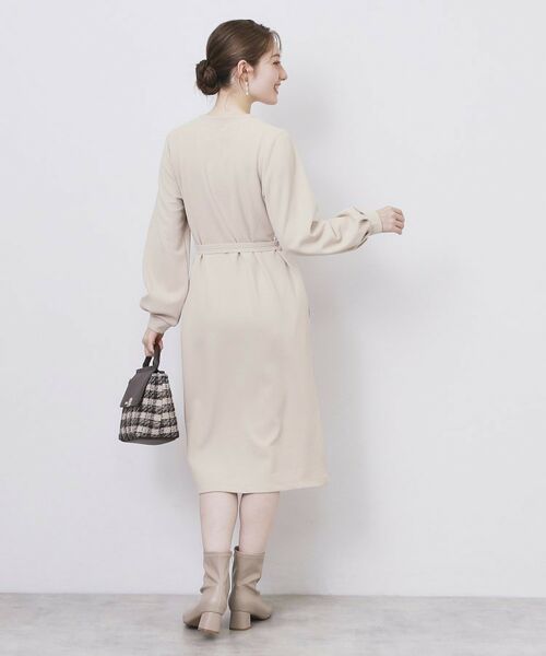 index / インデックス ミニ丈・ひざ丈ワンピース | パール調ボタン付きキーネックワンピース【洗濯機OK】《S～3L》 | 詳細12