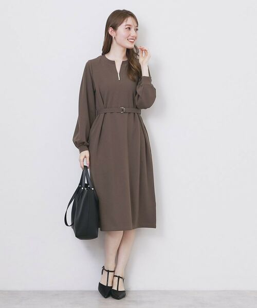 index / インデックス ミニ丈・ひざ丈ワンピース | パール調ボタン付きキーネックワンピース【洗濯機OK】《S～3L》 | 詳細19