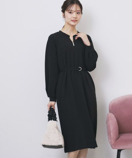 index / インデックス ミニ丈・ひざ丈ワンピース | パール調ボタン付きキーネックワンピース【洗濯機OK】《S～3L》 | 詳細2