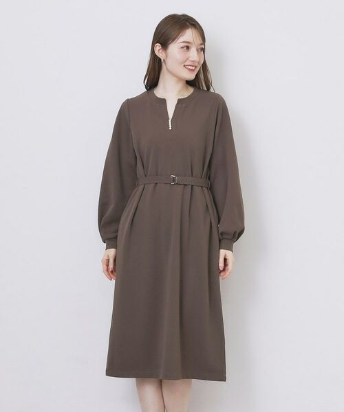 index / インデックス ミニ丈・ひざ丈ワンピース | パール調ボタン付きキーネックワンピース【洗濯機OK】《S～3L》 | 詳細22
