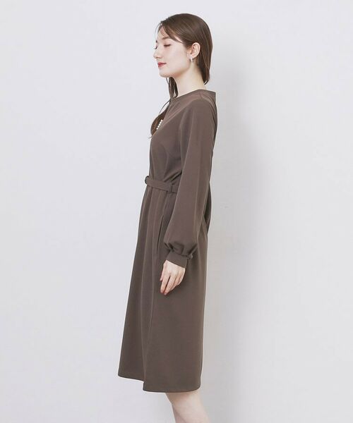 index / インデックス ミニ丈・ひざ丈ワンピース | パール調ボタン付きキーネックワンピース【洗濯機OK】《S～3L》 | 詳細23