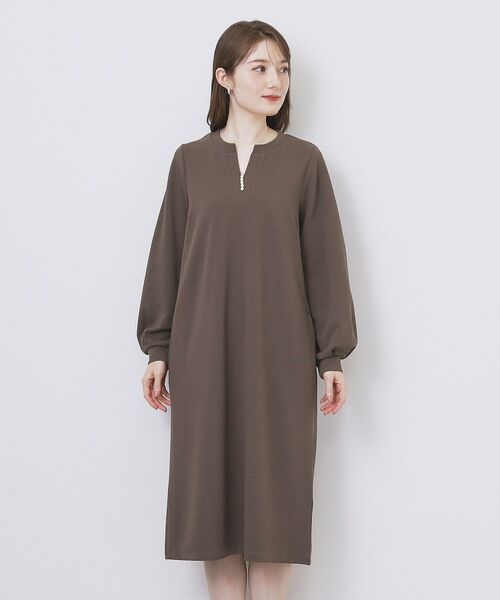 index / インデックス ミニ丈・ひざ丈ワンピース | パール調ボタン付きキーネックワンピース【洗濯機OK】《S～3L》 | 詳細29